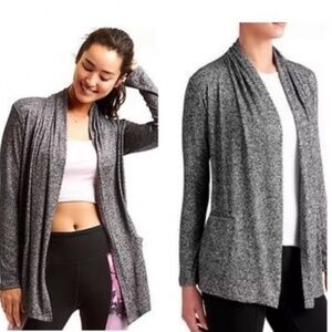 Athleta Pose Women’s Sz XS heather Grey/Black Cardigan Wrap Tunic Open Front
